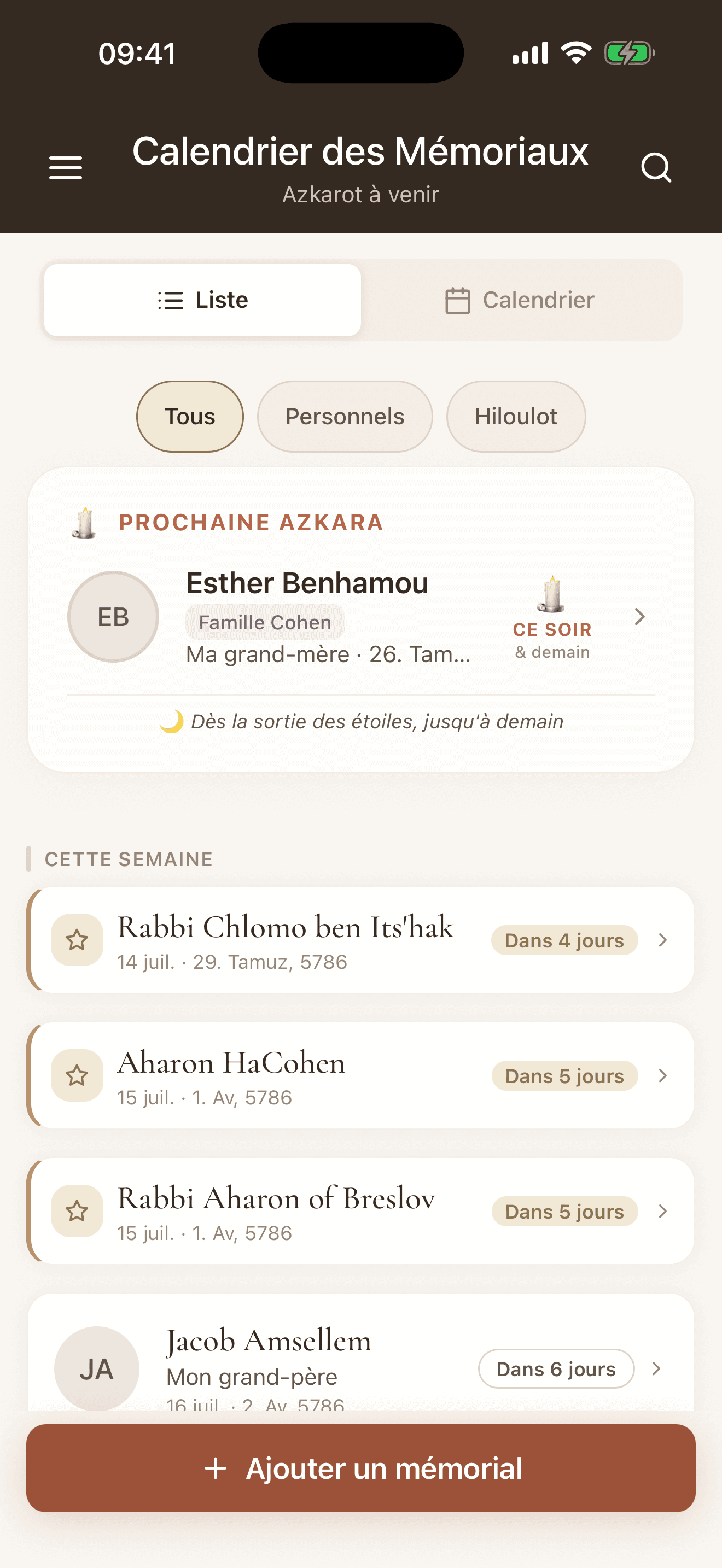 Le calendrier des mémoriaux à venir dans Zahor