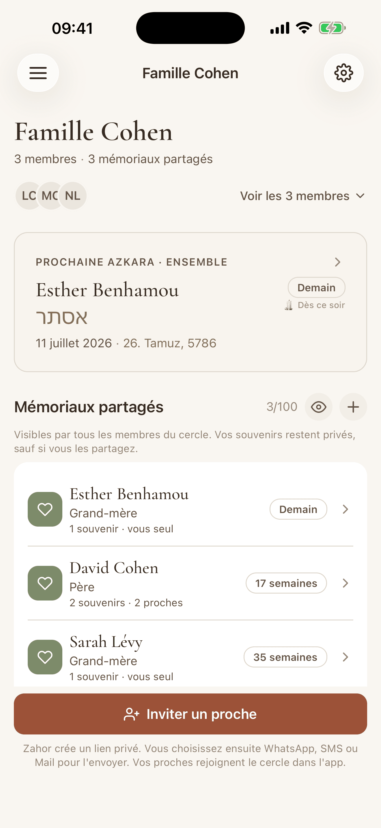 Le cercle familial partagé dans Zahor